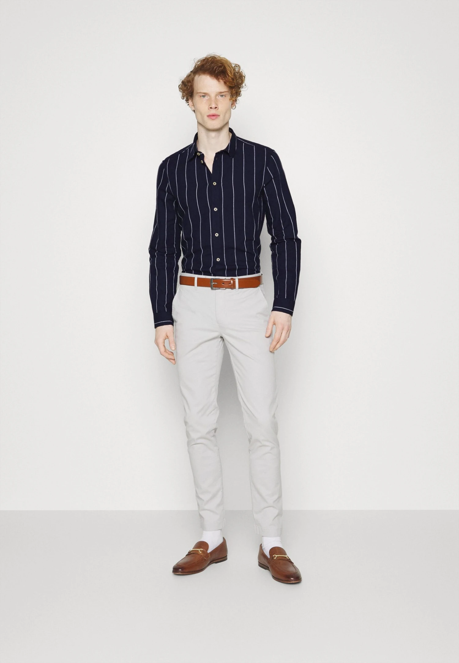 Pier One Linen Mix Stripe - Shirt - Dark Blue 4 Pier One Linen Mix Stripe - Shirt - Dark Blue - Image 2